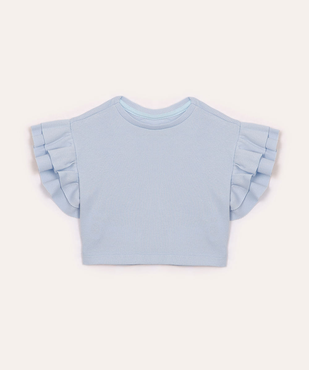 blusa infantil manga curta babados azul