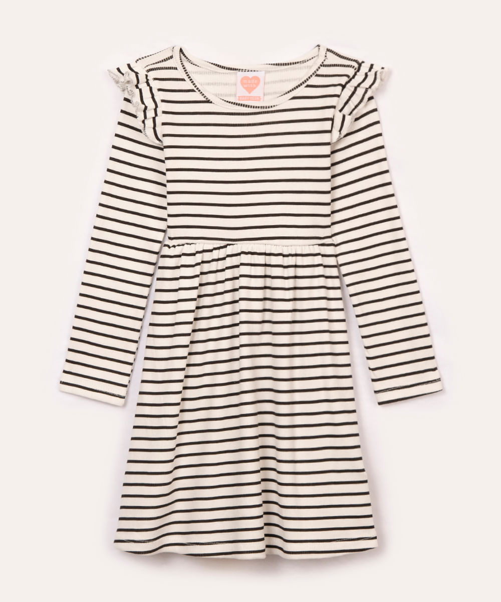 vestido de algodão infantil listrado fru fru off white