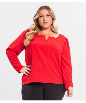 Blusa Plus Size Manga 7/8 Secret Glam Vermelho