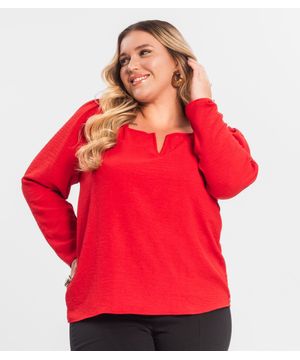 Blusa Plus Size Manga 7/8 Secret Glam Vermelho