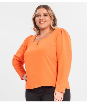 Blusa Plus Size Manga 7/8 Secret Glam Laranja