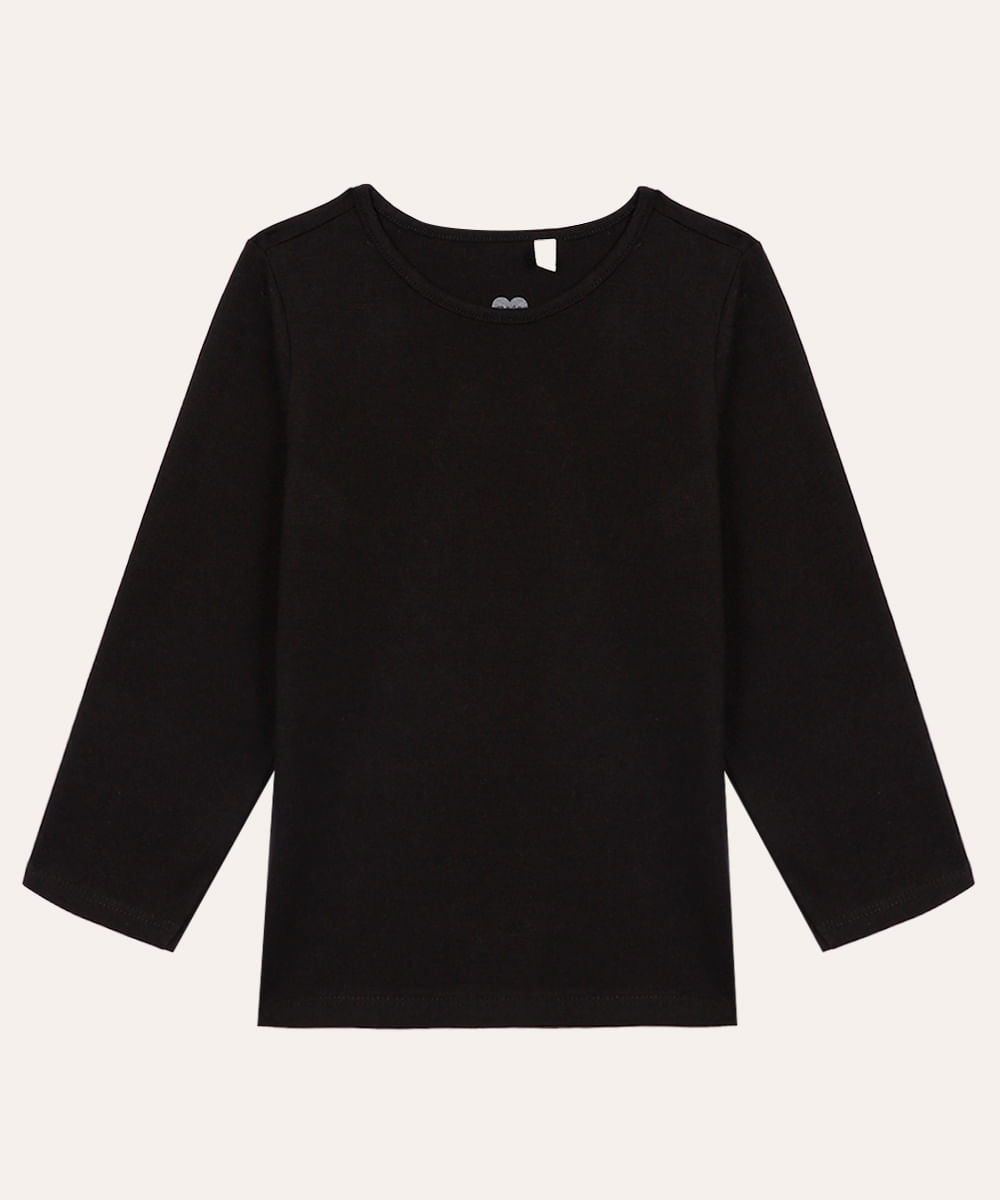 blusa de algodão infantil manga longa preta