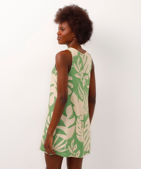 vestido de viscose curto folhagem verde