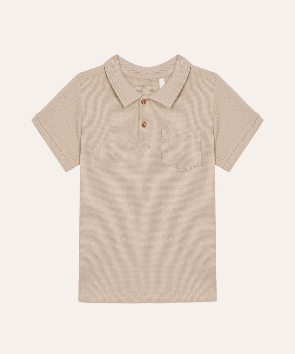 polo de algodão infantil com bolso bege