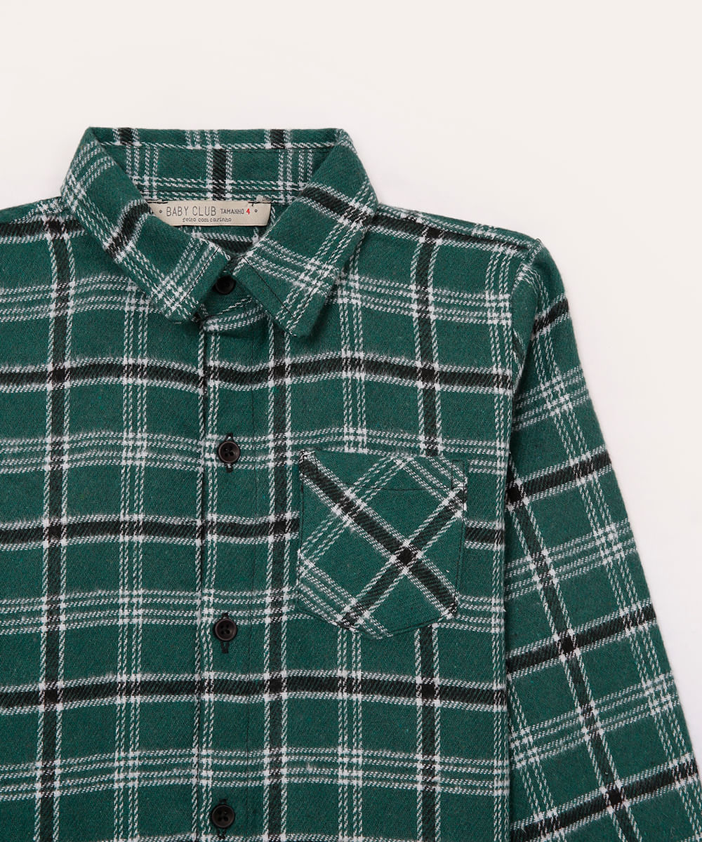 camisa de flanela infantil xadrez verde