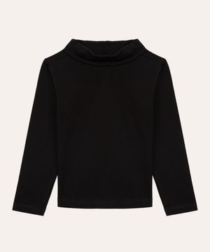 blusa básica de algodão infantil gola alta preta
