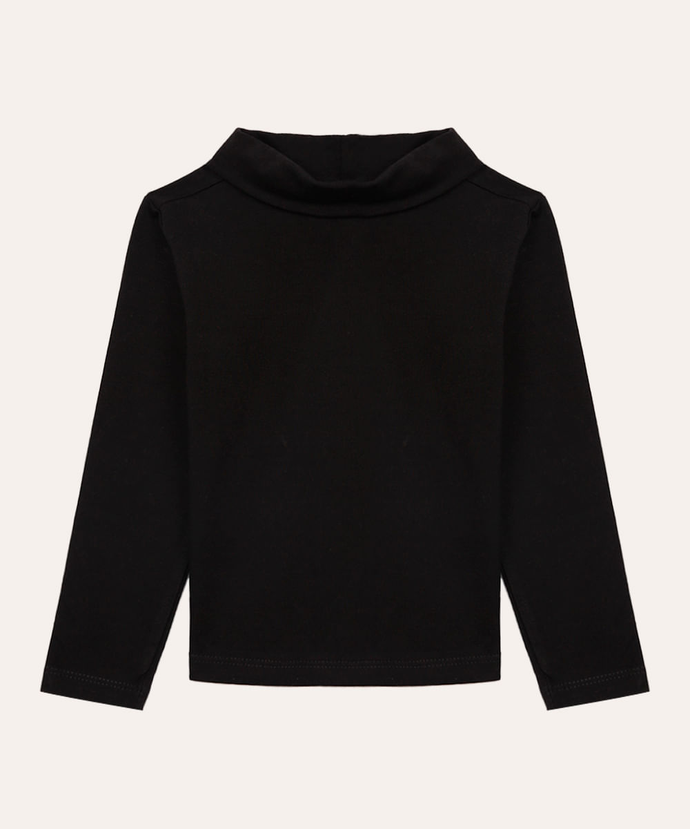 blusa básica de algodão infantil gola alta preta