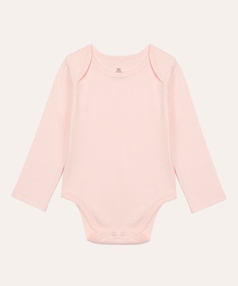 body de algodão infantil manga longa rosa