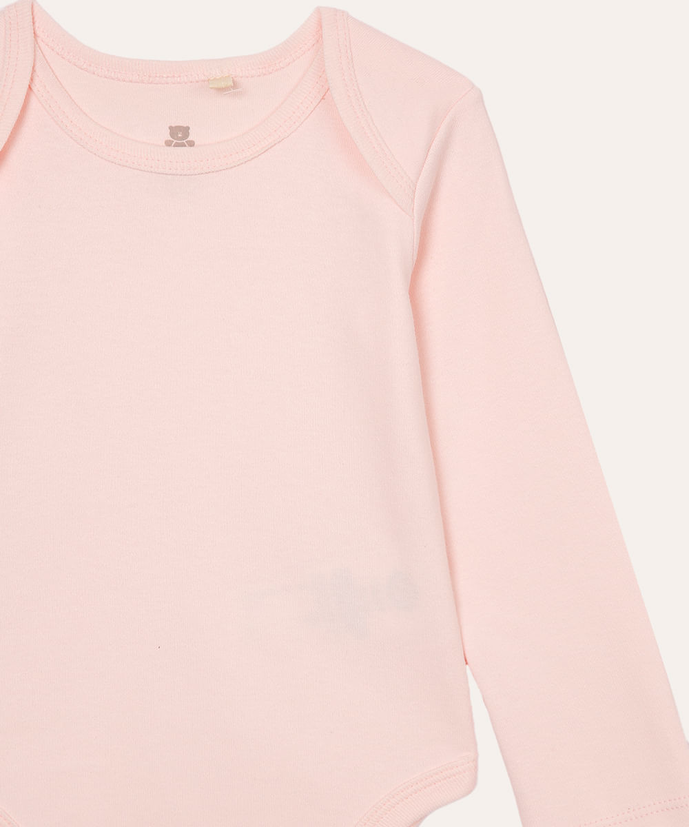 body de algodão infantil manga longa rosa