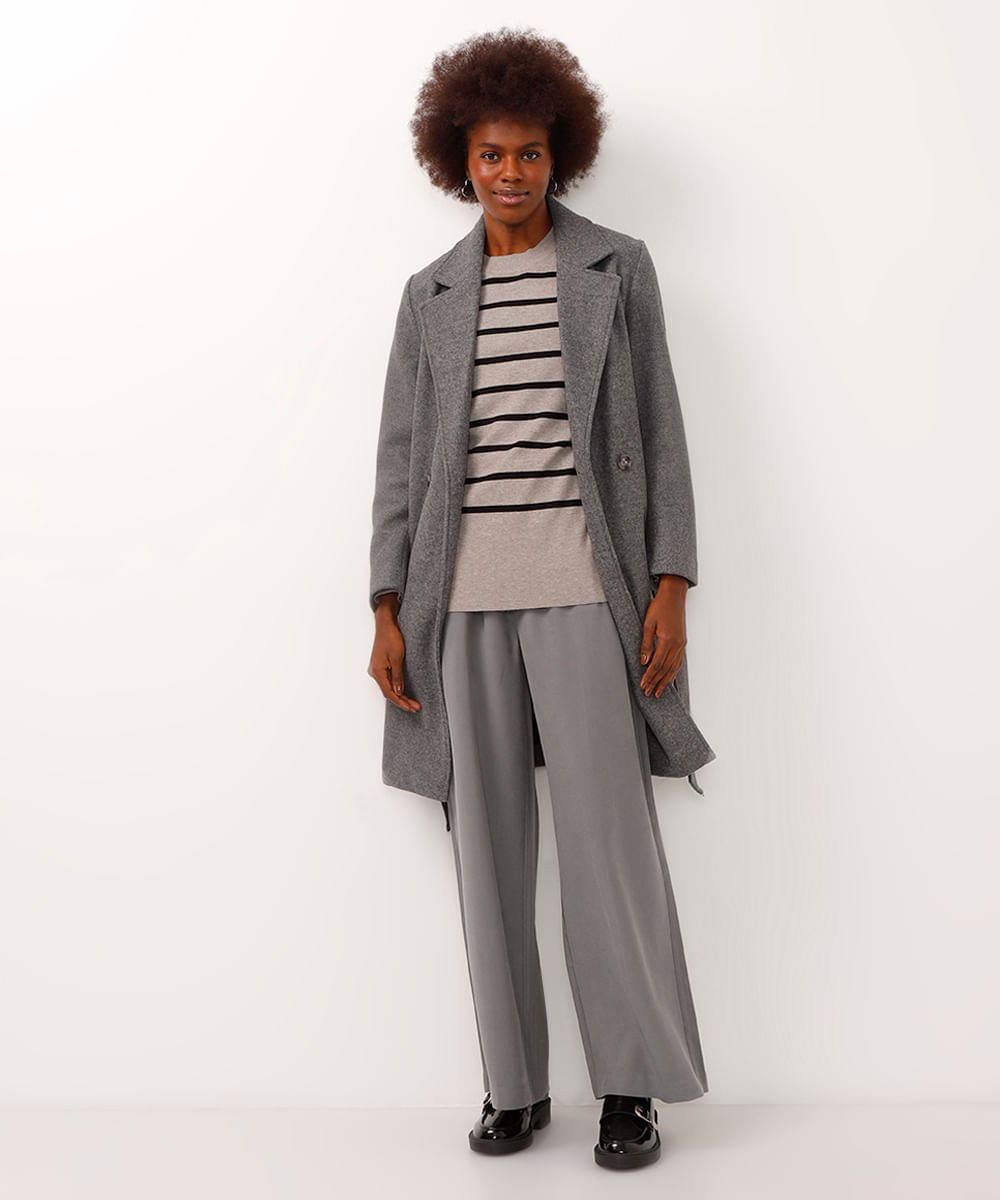 calça alfaiataria wide leg cinza
