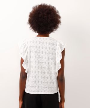 blusa de laise manga com babados off white