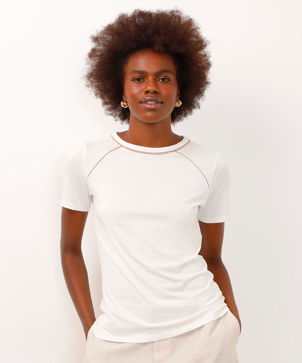 blusa de viscose manga raglan com nervuras off white