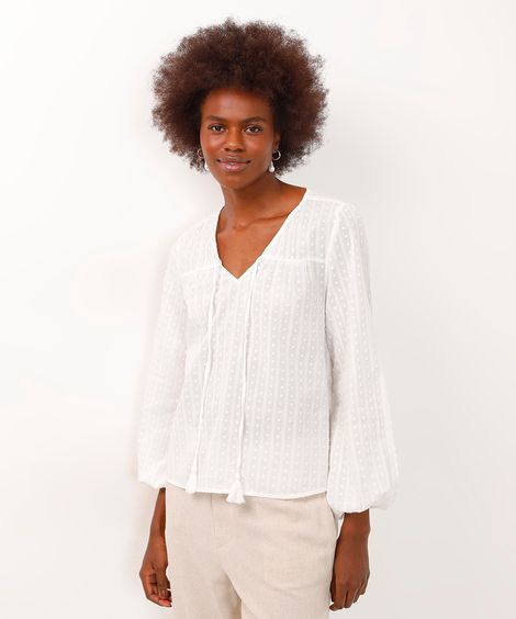 bata de algodão tassel texturizada off white