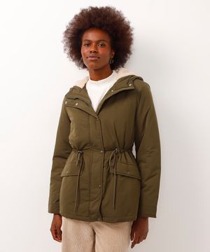 jaqueta parka com capuz verde militar