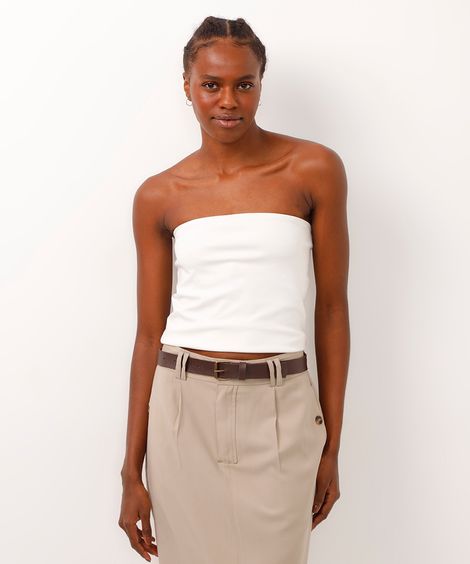 blusa decote reto sem alça com zíper off white
