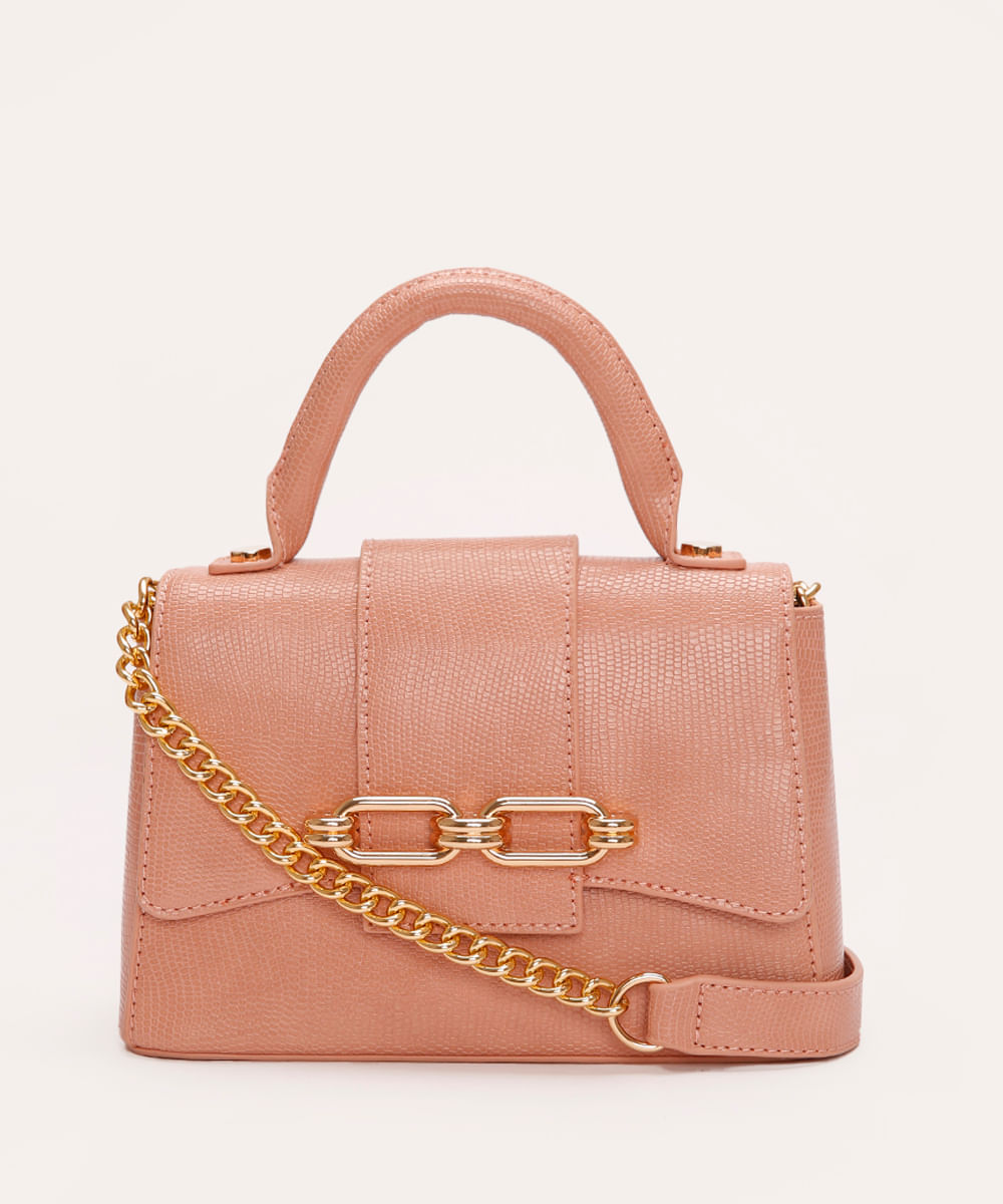 bolsa crossbody com corrente rosa