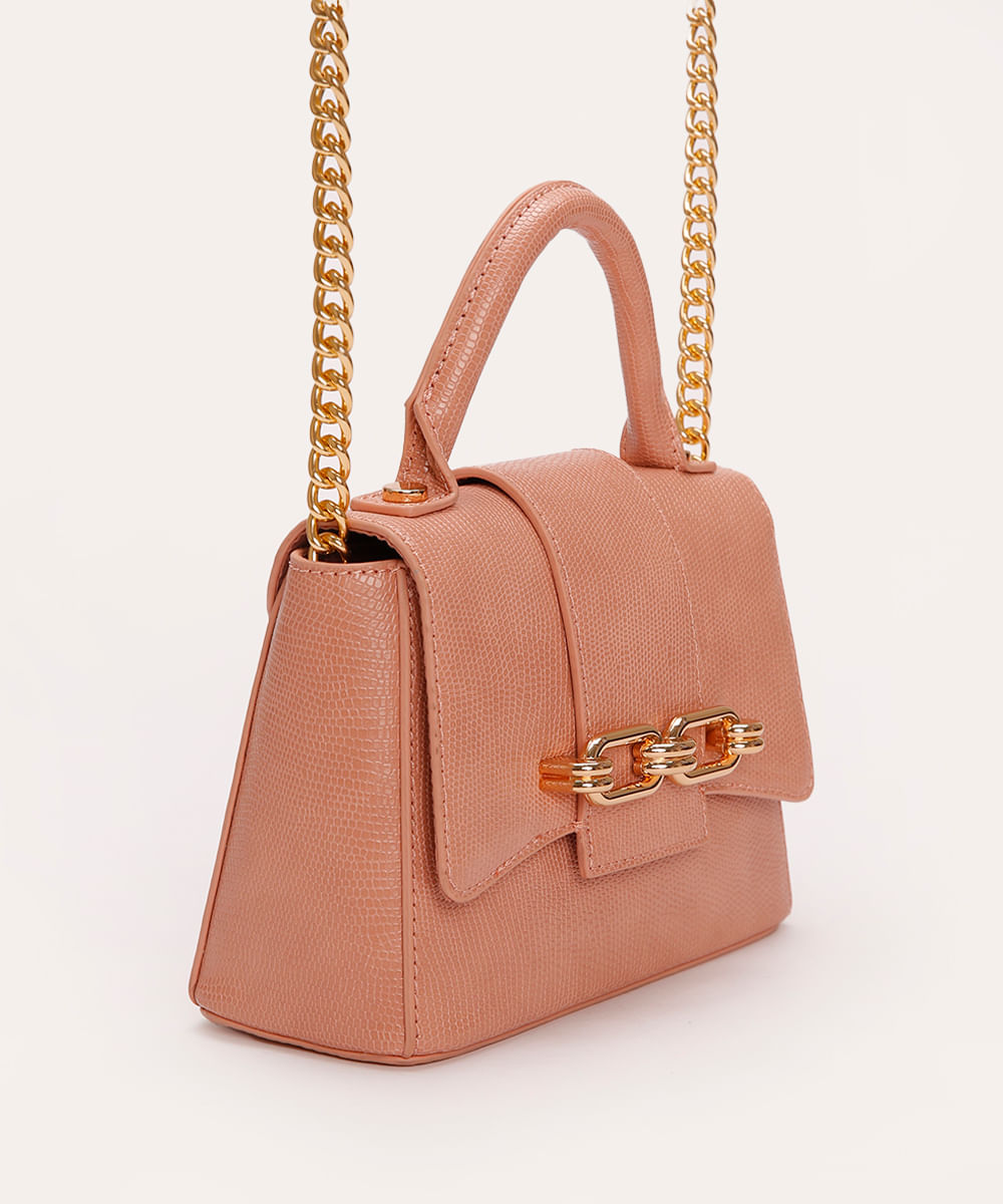 bolsa crossbody com corrente rosa