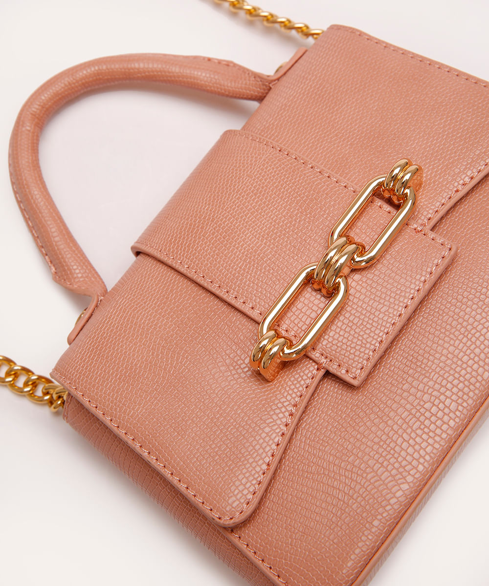 bolsa crossbody com corrente rosa