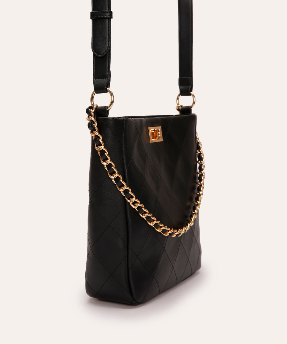 bolsa shoulder matelassê com corrente preta