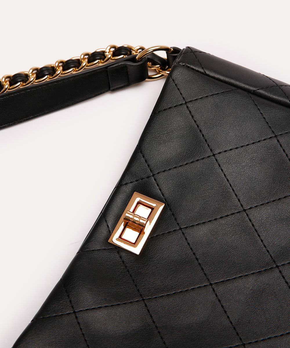 bolsa shoulder matelassê com corrente preta