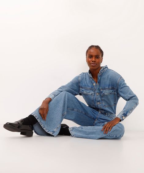 macacão jeans longo oversized azul