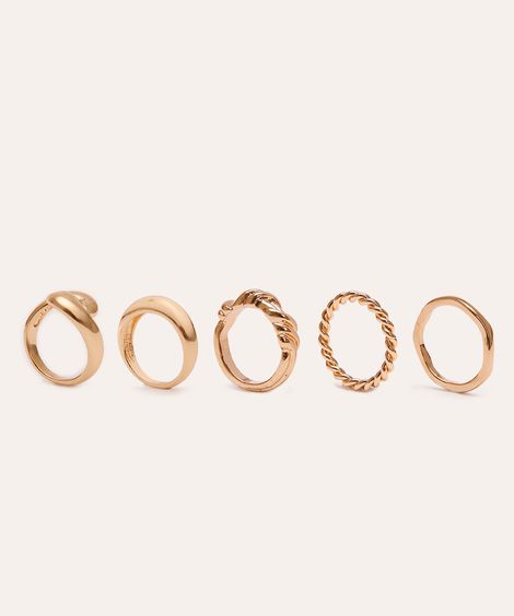 kit de 5 anéis torcidos dourado