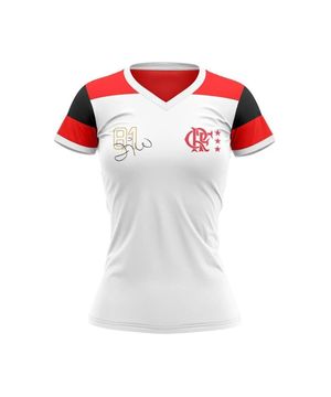 Camisa Feminina Flamengo Zico Retrô Mundial 1981 Oficial Branco