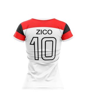 Camisa Feminina Flamengo Zico Retrô Mundial 1981 Oficial Branco