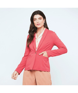 Blazer Alfaiataria Malha Power Rosa Coral Feminino Miss Joy 7244