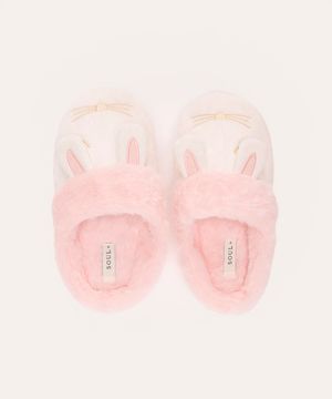 pantufa de pelúcia coelho - branco