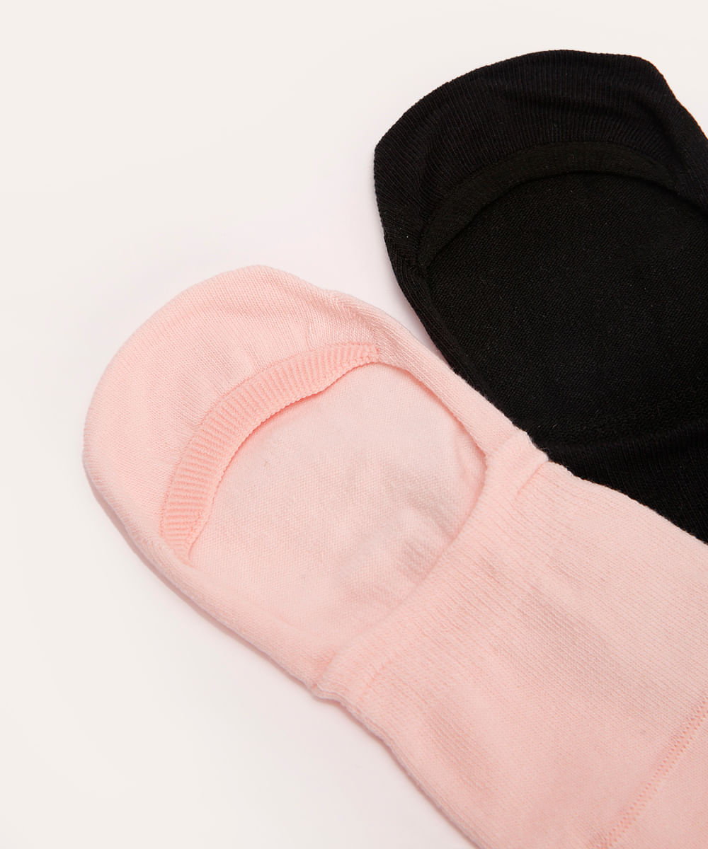 kit de 2 pares de meias invisíveis lisas colorida