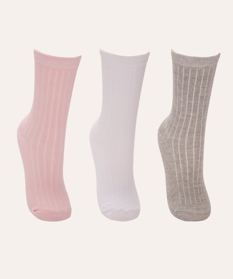 kit 3 pares de meias infantil cano alto colorida
