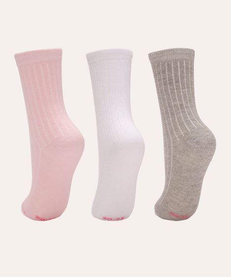 kit 3 pares de meias infantil cano alto colorida