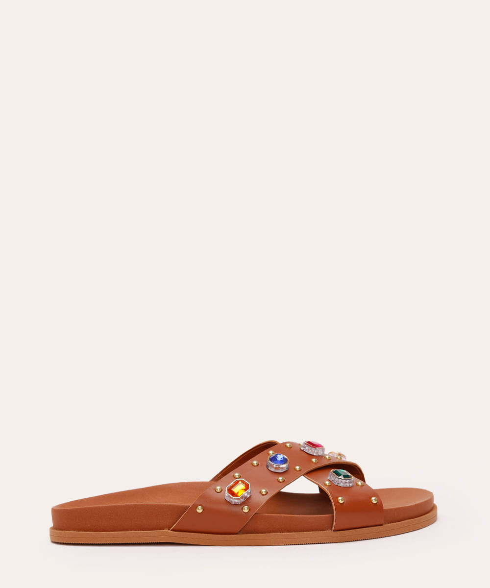 rasteirinha flatform com pedrarias oneself marrom