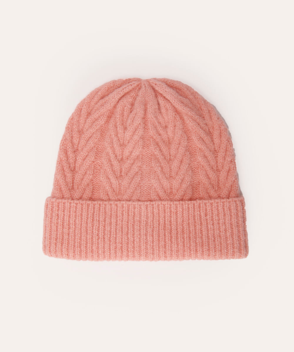 gorro de tricot texturizado rosa