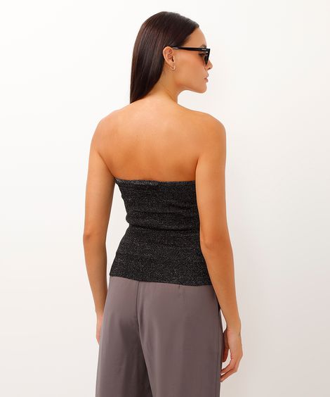 blusa de tricot com brilho sem alça preta