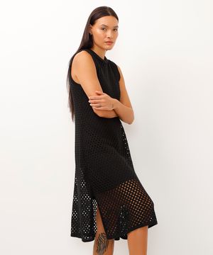 vestido midi de tricot tela com lurex preto