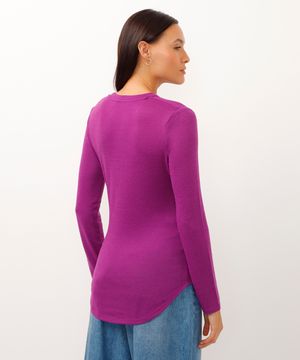 suéter básico de tricô decote redondo azul pastel - roxo uva