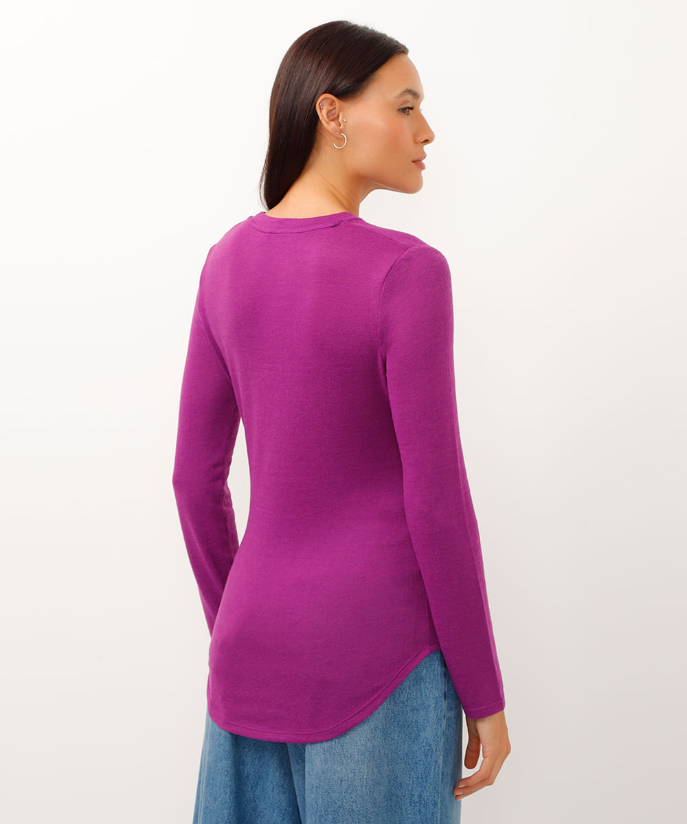 suéter básico de tricô decote redondo azul pastel - roxo uva