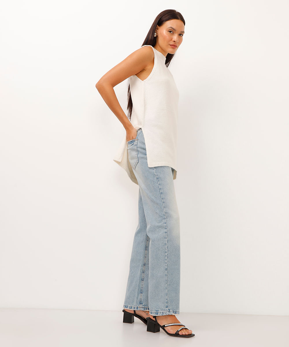 calça jeans reta cintura alta azul