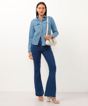 calça jeans flare cintura super alta azul