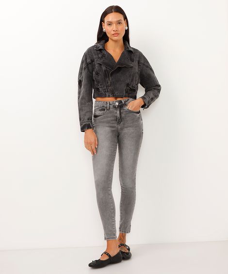 calça jeans new skinny cintura alta cinza