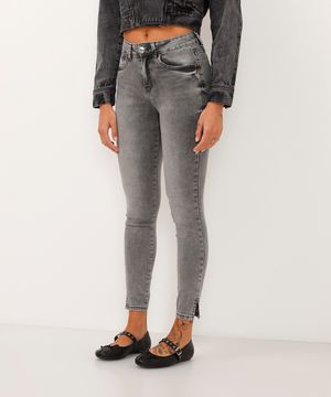 calça jeans new skinny cintura alta cinza