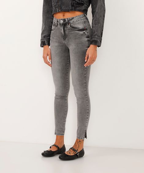 calça jeans new skinny cintura alta cinza