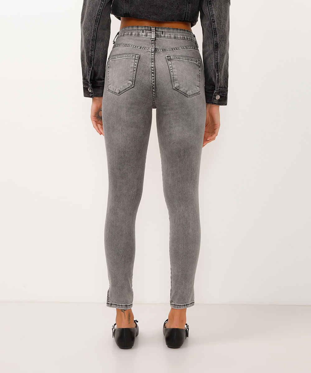 calça jeans new skinny cintura alta cinza