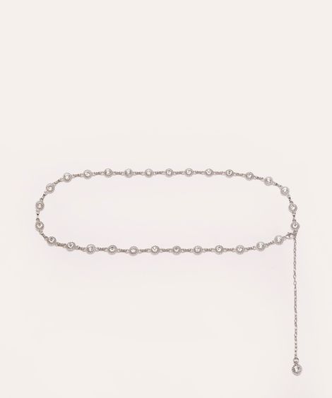 cinto corrente com strass prateado