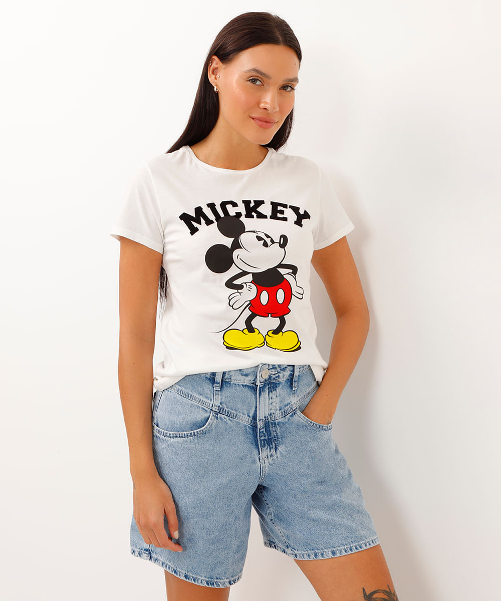 camiseta de algodão manga curta mickey off white