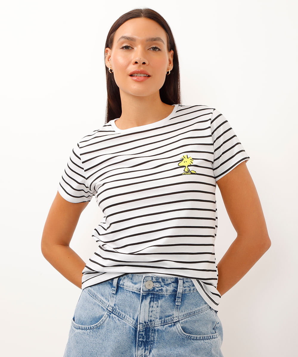 camiseta de algodão woodstock listrada off white