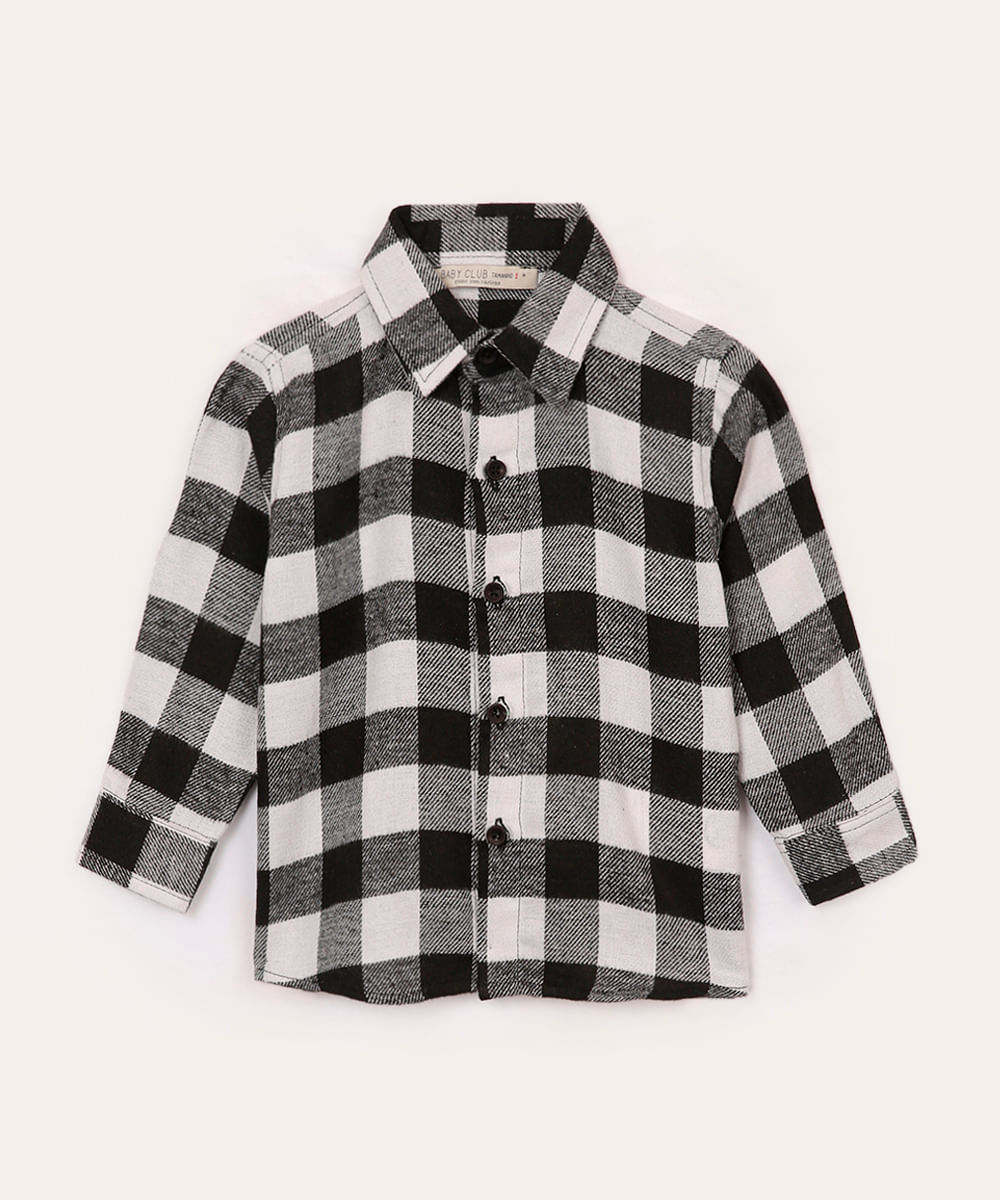 camisa de flanela infantil xadrez preta