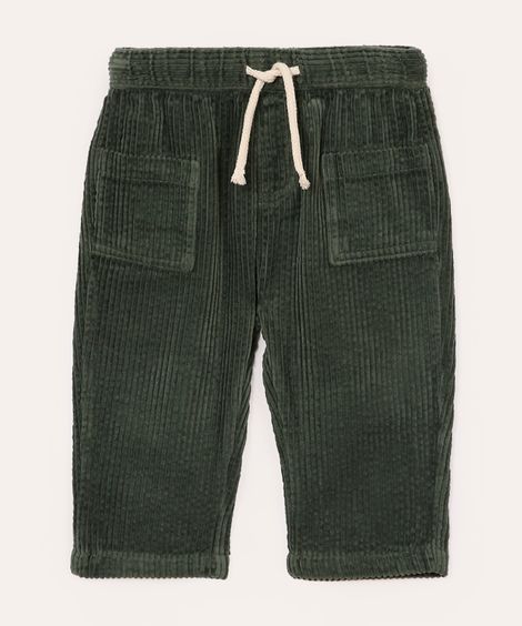 calça aveludada infantil cós com cordão verde